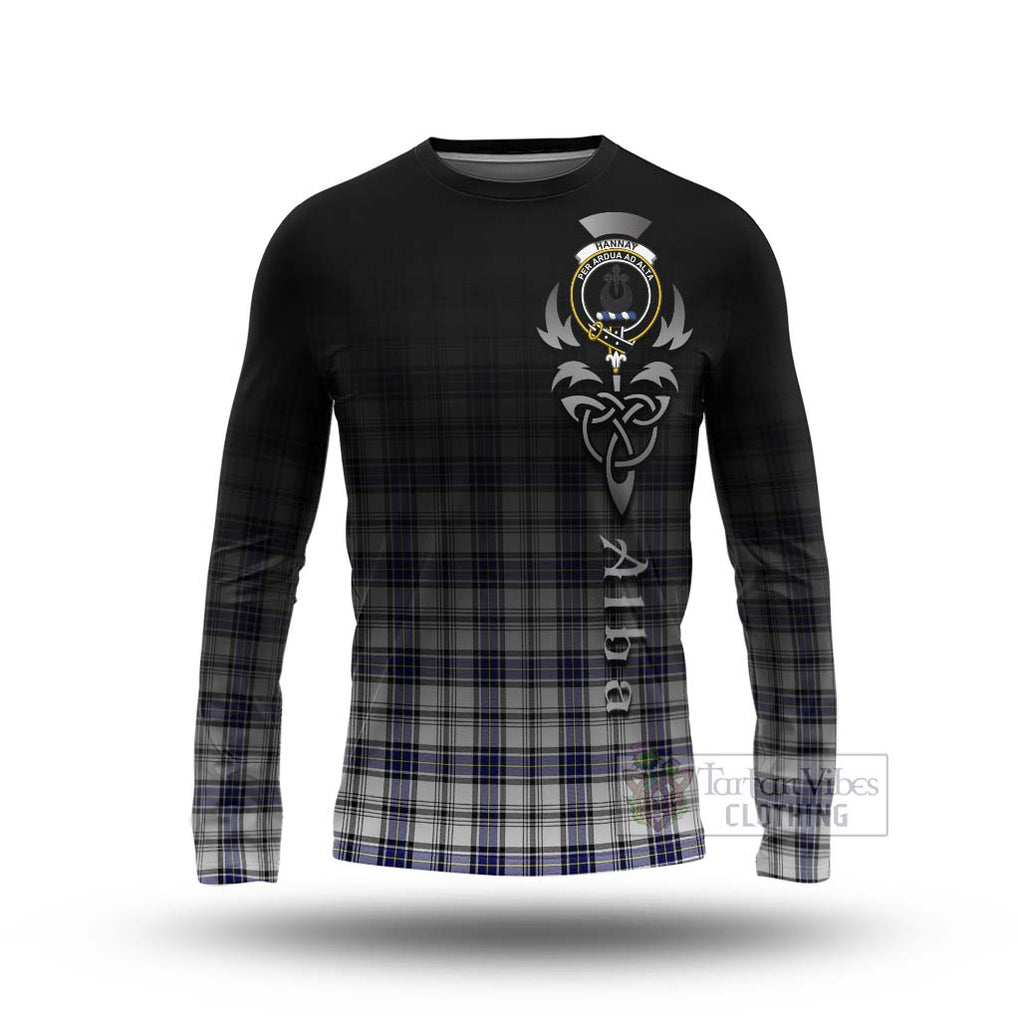 Tartan Vibes Clothing Hannay Tartan Long Sleeve T-Shirt Featuring Alba Gu Brath Family Crest Celtic Inspired