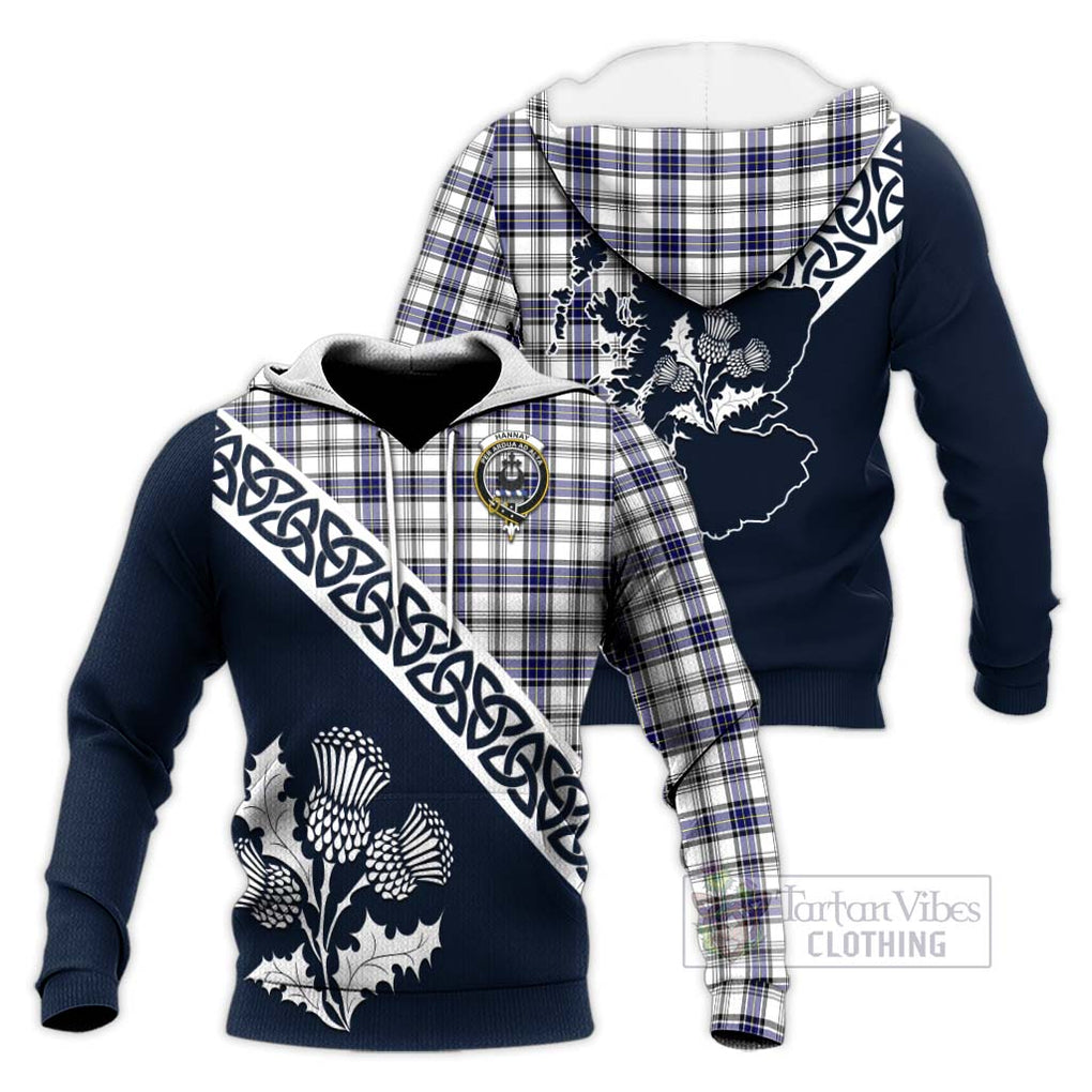 Tartan Vibes Clothing Hannay Tartan Knitted Hoodie Featuring Thistle and Scotland Map