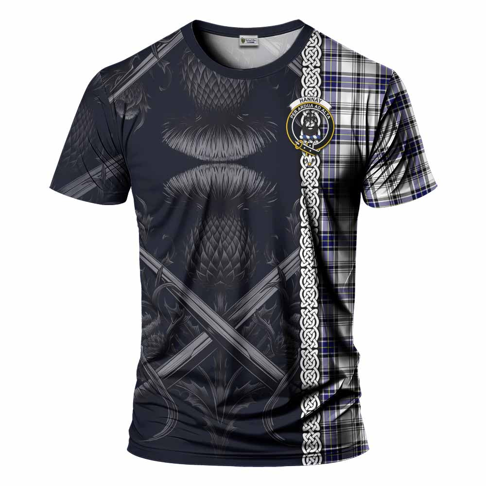 Tartan Vibes Clothing Hannay Tartan T-Shirt with Family Crest Cross Sword Thistle Celtic Vibes