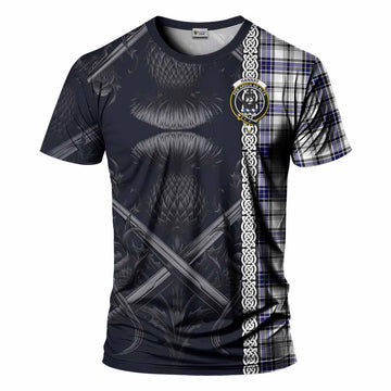 Hannay Tartan T-Shirt with Family Crest Cross Sword Thistle Celtic Vibes