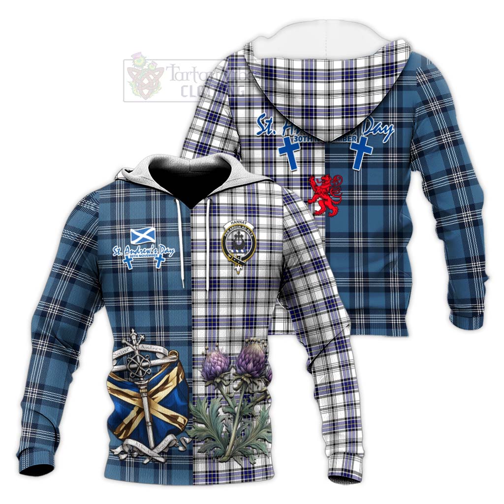 Tartan Vibes Clothing Hannay Tartan Knitted Hoodie Happy St. Andrew's Day Half Tartan Style