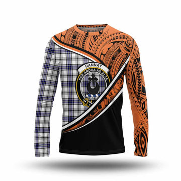 Hannay Crest Tartan Long Sleeve T-Shirt with Polynesian Vibes Style - Orange Version