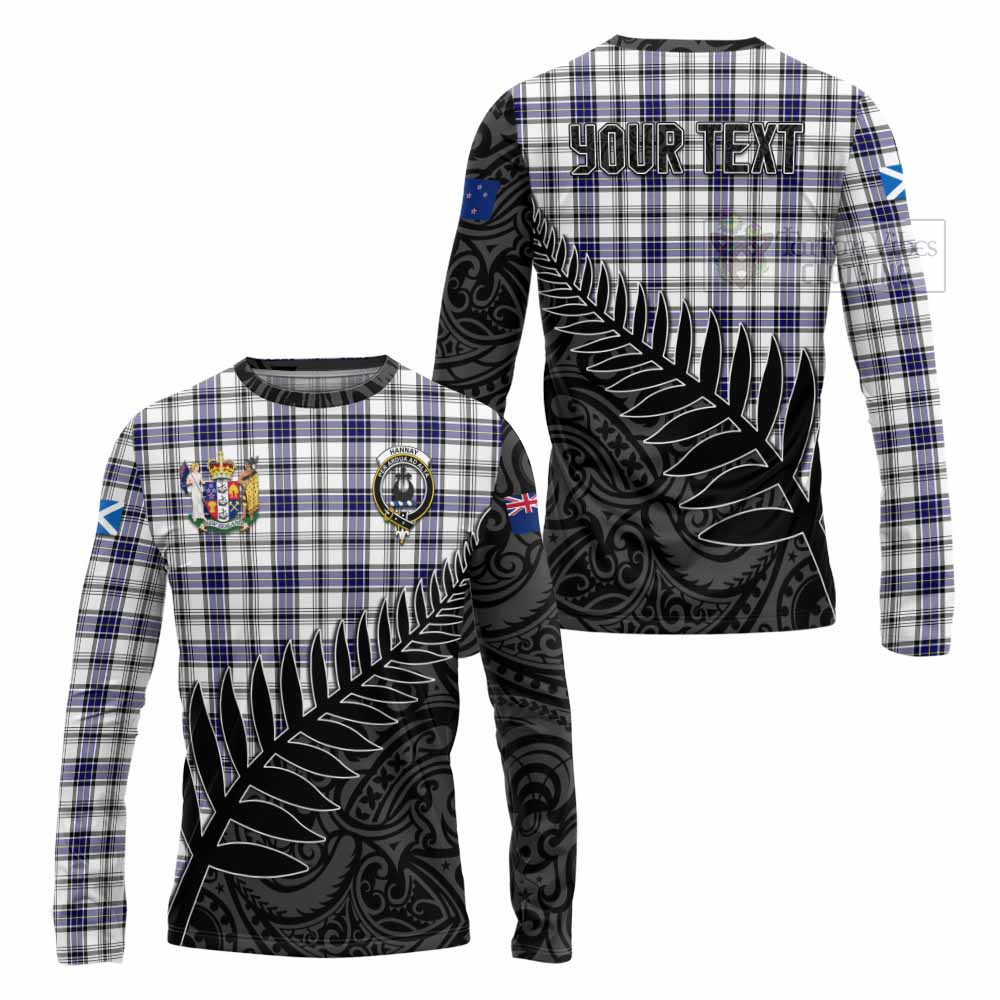 Tartan Vibes Clothing Hannay Crest Tartan Long Sleeve T-Shirt with New Zealand Silver Fern Half Style