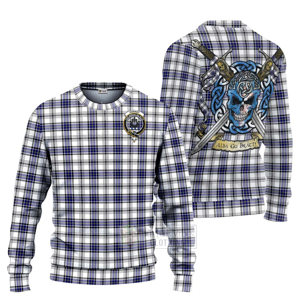 Tartan Vibes Clothing Hannay Tartan Knitted Sweater with Family Crest Celtic Skull Style