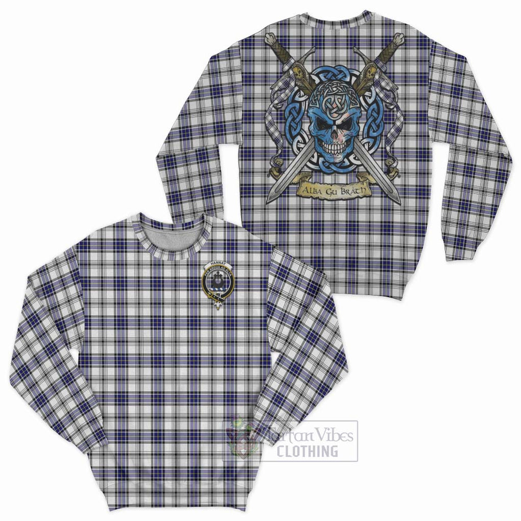 Tartan Vibes Clothing Hannay Tartan Sweatshirt with Family Crest Celtic Skull Style