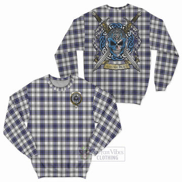 Hannay Tartan Sweatshirt with Family Crest Celtic Skull Style