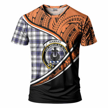 Hannay Crest Tartan T-Shirt with Polynesian Vibes Style - Orange Version