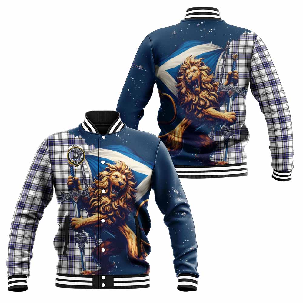 Tartan Vibes Clothing Hannay Tartan Family Crest Baseball Jacket with Scottish Majestic Lion