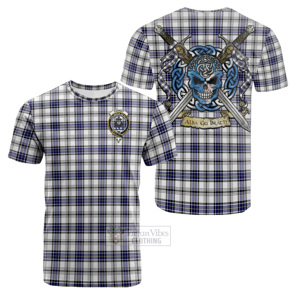 Tartan Vibes Clothing Hannay Tartan Cotton T-shirt with Family Crest Celtic Skull Style