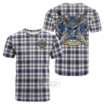 Hannay Tartan Cotton T-shirt with Family Crest Celtic Skull Style