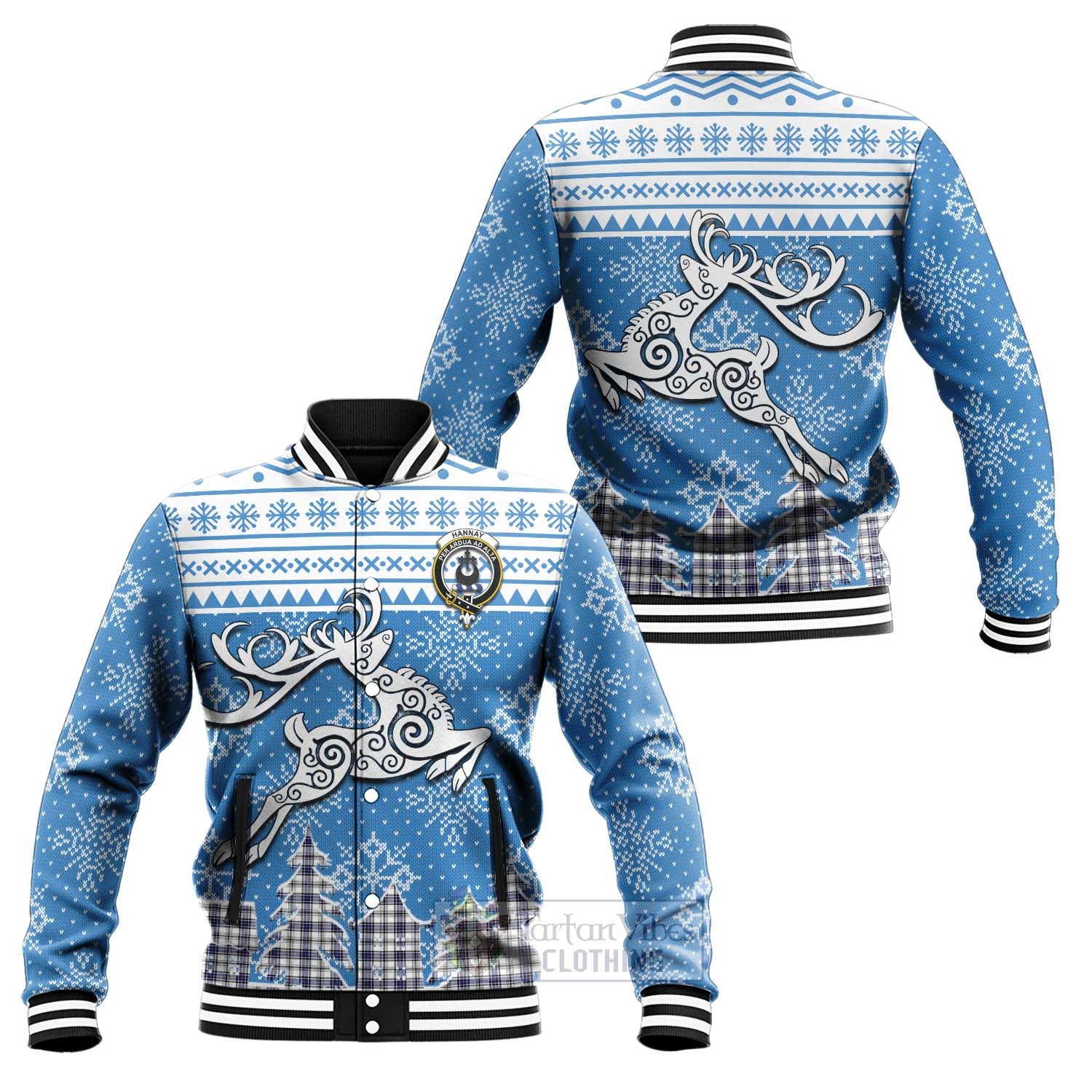 Tartan Vibes Clothing Hannay Clan Christmas Baseball Jacket Celtic Reindeer Style