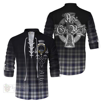 Hannay Tartan Ghillie Kilt Shirt Featuring Alba Gu Brath Family Crest Celtic Inspired