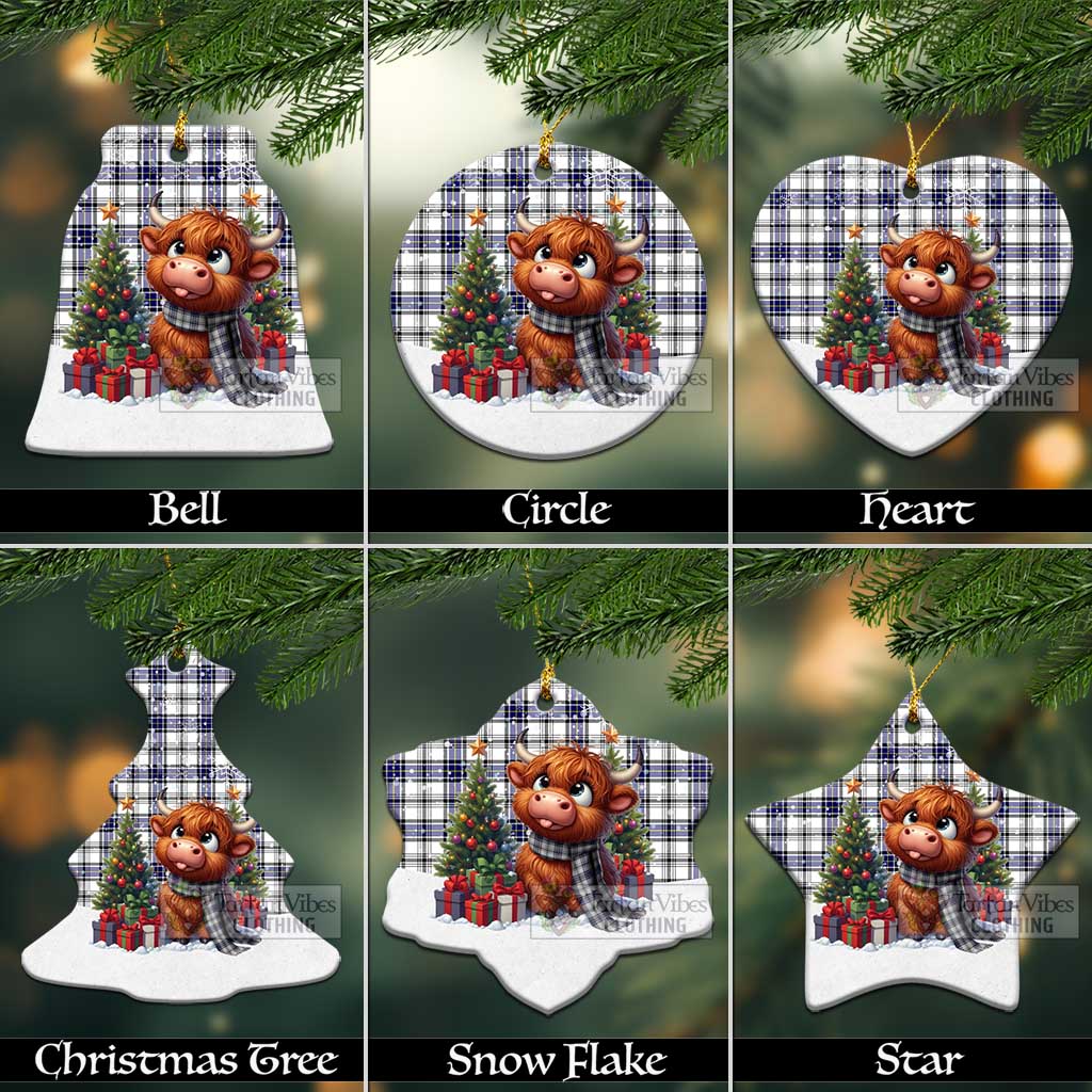 Tartan Vibes Clothing Hannay Tartan Christmas Ceramic Ornament with Adorable Highland Coo