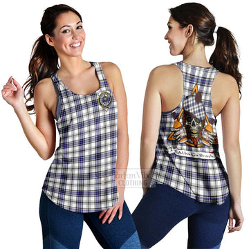 Hannay Tartan Women's Racerback Tanks with Family Crest and Bearded Skull Holding Bottles of Whiskey