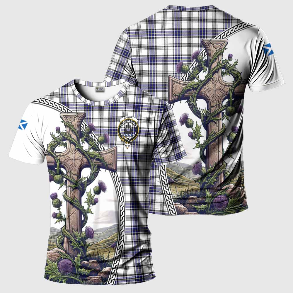 Tartan Vibes Clothing Hannay Agnew Tartan T-Shirt with Family Crest and St. Andrew's Cross Accented by Thistle Vines