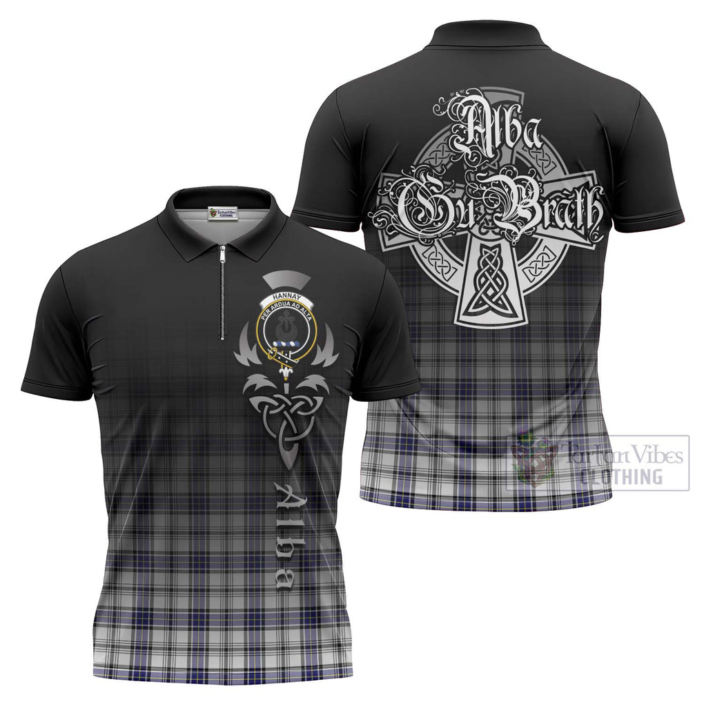 Tartan Vibes Clothing Hannay Tartan Zipper Polo Shirt Featuring Alba Gu Brath Family Crest Celtic Inspired