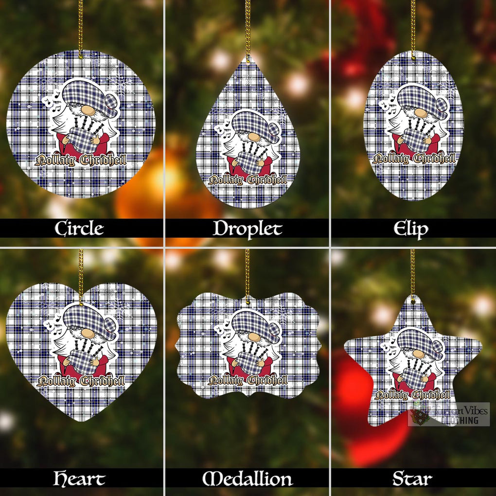 Tartan Vibes Clothing Hannay Tartan Christmas Aluminium Ornament with Gnome Playing Bagpipes