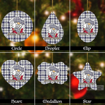 Hannay Tartan Christmas Aluminium Ornament with Gnome Playing Bagpipes