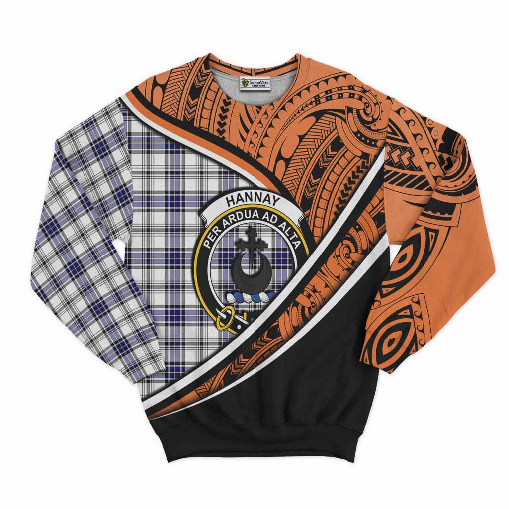 Tartan Vibes Clothing Hannay Crest Tartan Sweatshirt with Maori Tattoo Style - Orange Version