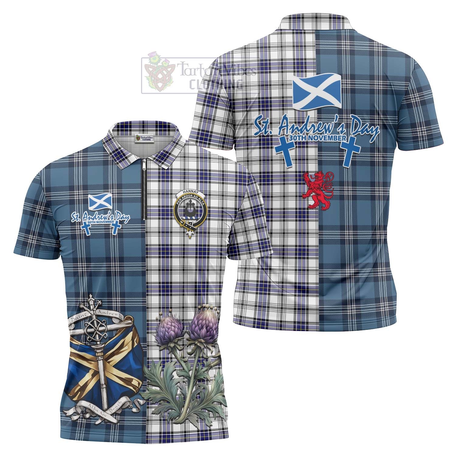 Tartan Vibes Clothing Hannay Tartan Zipper Polo Shirt Happy St. Andrew's Day Half Tartan Style