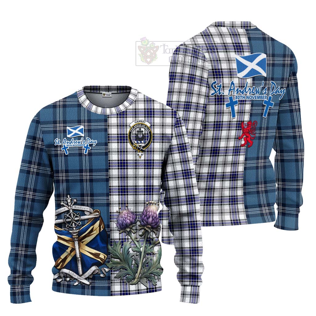 Tartan Vibes Clothing Hannay Tartan Knitted Sweater Happy St. Andrew's Day Half Tartan Style