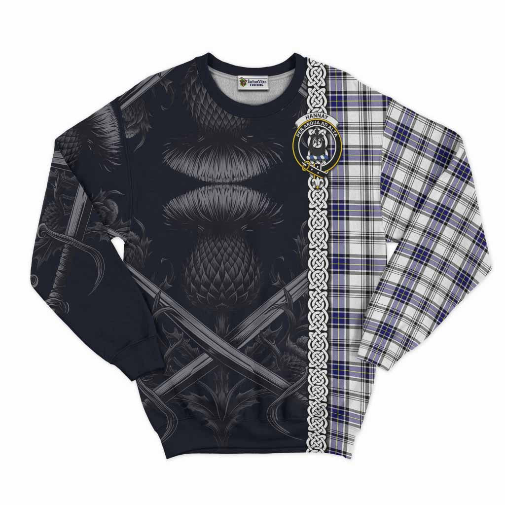 Tartan Vibes Clothing Hannay Tartan Sweatshirt with Family Crest Cross Sword Thistle Celtic Vibes