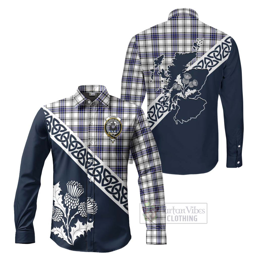 Hannay Tartan Long Sleeve Button Shirt Featuring Thistle and Scotland Map Men's Shirt S - Tartan Vibes Clothing
