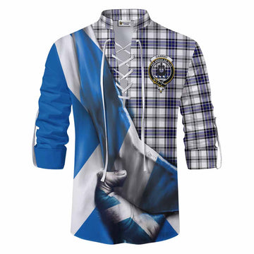 Hannay Tartan Ghillie Kilt Shirt with Family Crest Scotland Patriotic Style