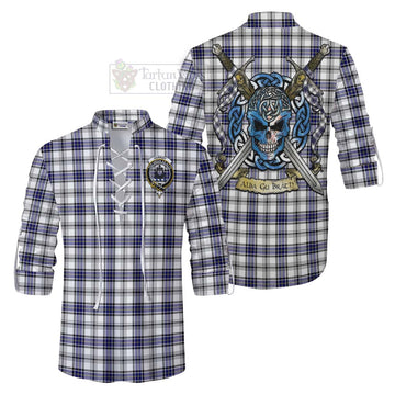 Hannay Tartan Ghillie Kilt Shirt with Family Crest Celtic Skull Style