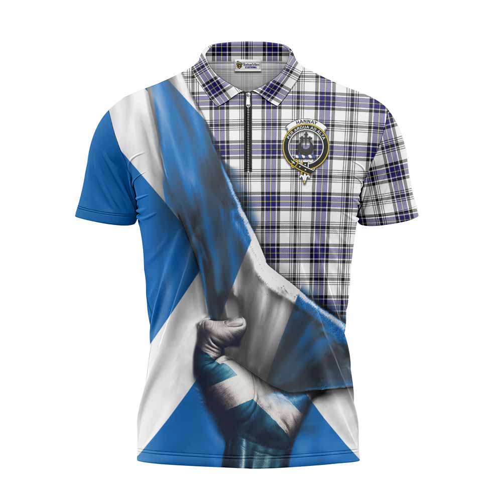 Tartan Vibes Clothing Hannay Tartan Zipper Polo Shirt with Family Crest Scotland Patriotic Style