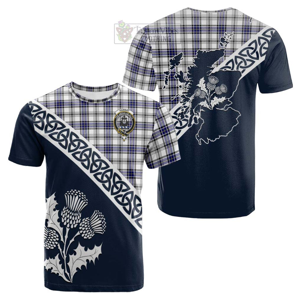 Tartan Vibes Clothing Hannay Tartan Cotton T-shirt Featuring Thistle and Scotland Map