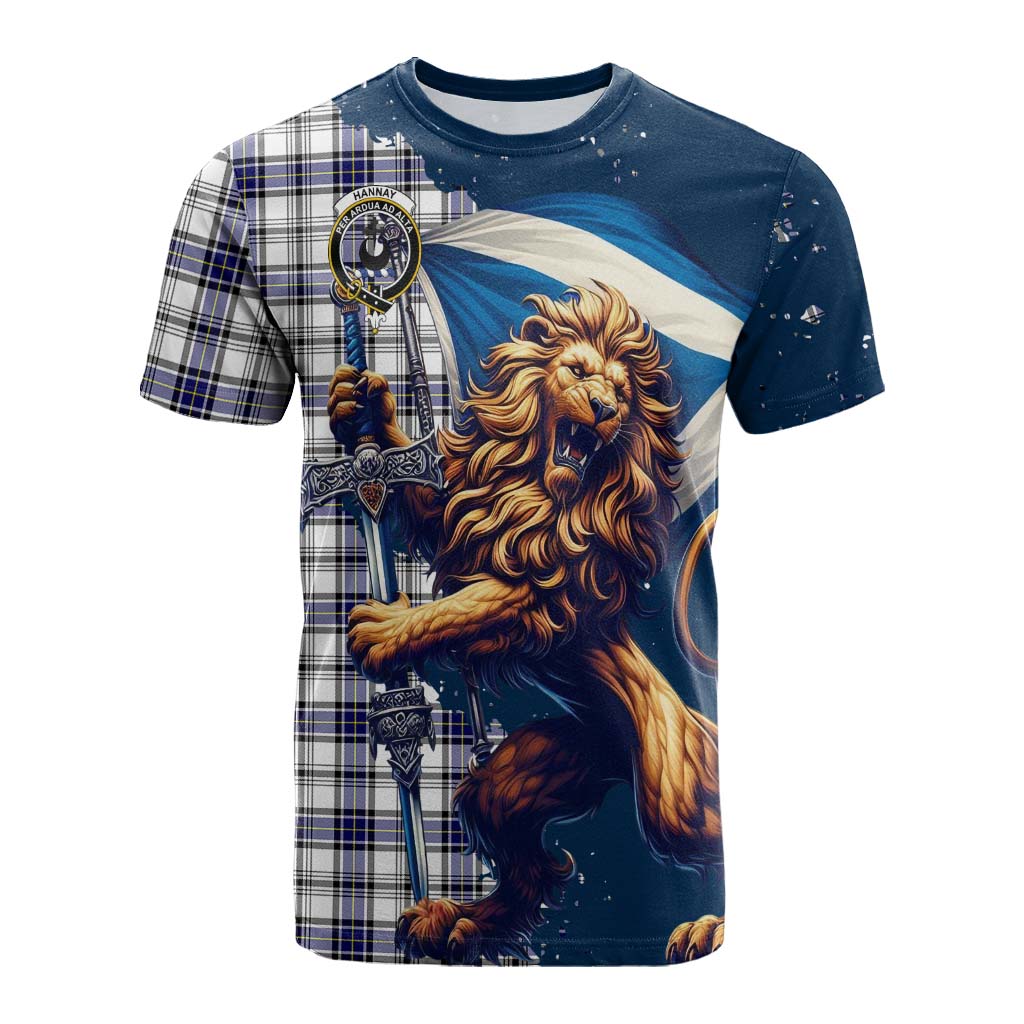 Tartan Vibes Clothing Hannay Tartan Family Crest Cotton T-shirt with Scottish Majestic Lion