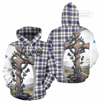 Hannay Tartan Hoodie with Family Crest and St. Andrew's Cross Accented by Thistle Vines