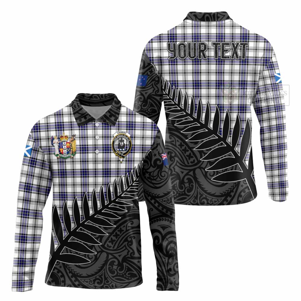 Tartan Vibes Clothing Hannay Crest Tartan Long Sleeve Polo Shirt with New Zealand Silver Fern Half Style