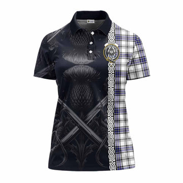 Hannay Tartan Women's Polo Shirt with Family Crest Cross Sword Thistle Celtic Vibes