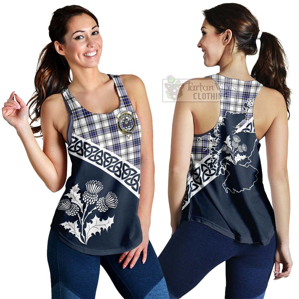 Tartan Vibes Clothing Hannay Tartan Women's Racerback Tanks Featuring Thistle and Scotland Map