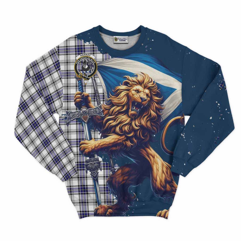 Tartan Vibes Clothing Hannay Tartan Family Crest Sweatshirt with Scottish Majestic Lion