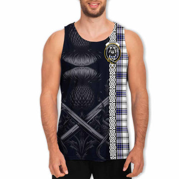 Hannay Tartan Men's Tank Top with Family Crest Cross Sword Thistle Celtic Vibes