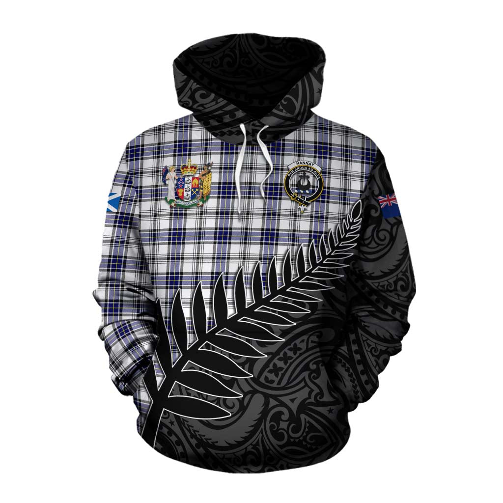 Tartan Vibes Clothing Hannay Crest Tartan Cotton Hoodie with New Zealand Silver Fern Half Style