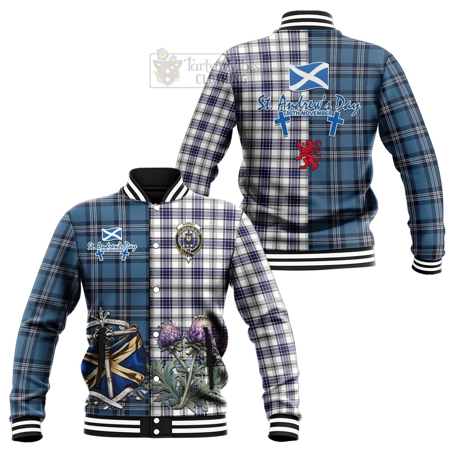 Tartan Vibes Clothing Hannay Tartan Baseball Jacket Happy St. Andrew's Day Half Tartan Style