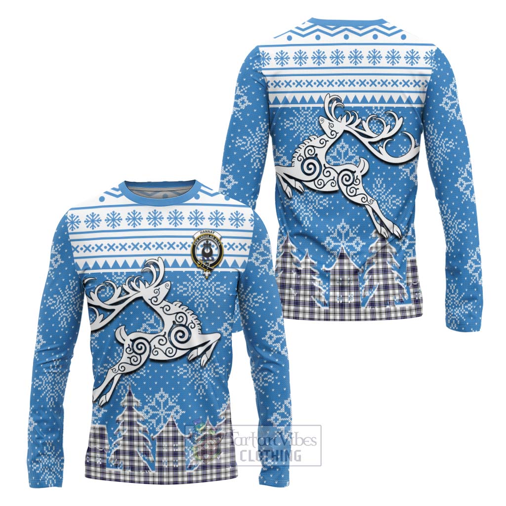 Tartan Vibes Clothing Hannay Clan Christmas Long Sleeve T-Shirt Celtic Reindeer Style