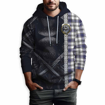 Hannay Tartan Hoodie with Family Crest Cross Sword Thistle Celtic Vibes