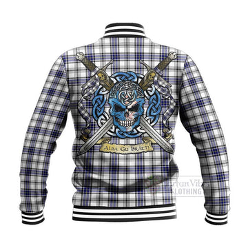 Hannay Tartan Baseball Jacket with Family Crest Celtic Skull Style