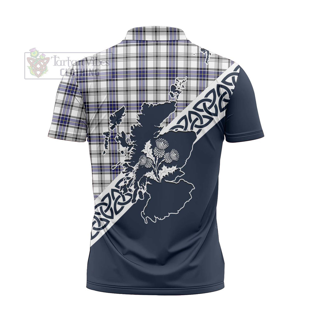 Tartan Vibes Clothing Hannay Tartan Zipper Polo Shirt Featuring Thistle and Scotland Map