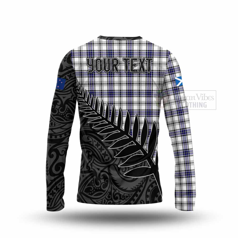 Tartan Vibes Clothing Hannay Crest Tartan Long Sleeve T-Shirt with New Zealand Silver Fern Half Style