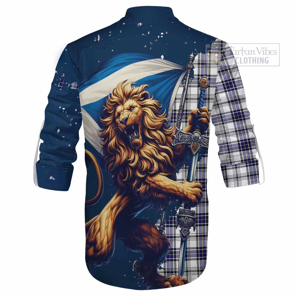 Tartan Vibes Clothing Hannay Tartan Family Crest Ghillie Kilt Shirt with Scottish Majestic Lion