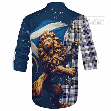 Hannay Tartan Family Crest Ghillie Kilt Shirt with Scottish Majestic Lion