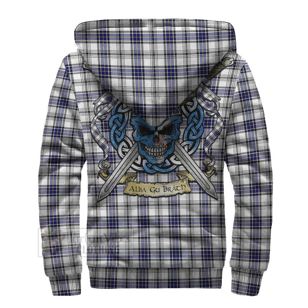 Hannay Tartan Sherpa Hoodie with Family Crest Celtic Skull Style - Tartan Vibes Clothing