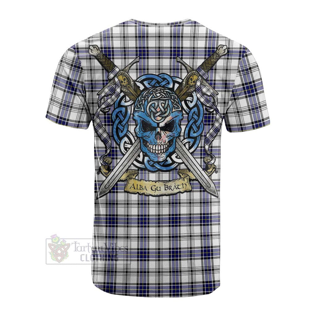 Tartan Vibes Clothing Hannay Tartan Cotton T-shirt with Family Crest Celtic Skull Style