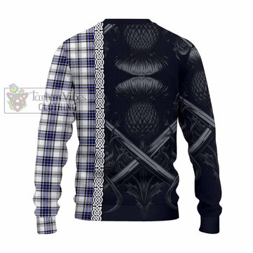 Hannay Tartan Knitted Sweater with Family Crest Cross Sword Thistle Celtic Vibes